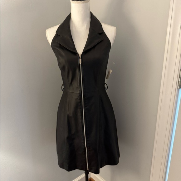 bagatelle Dresses & Skirts - NWT Bagatelle Black Leather Halter Dress Size 8 zip front dress was a sample
